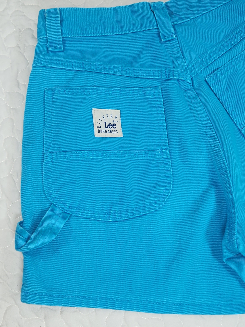 VTG 28 Lee Utility Shorts Rivet Dungarees Turquoise Blue 90s Y2K Hammer Loop
